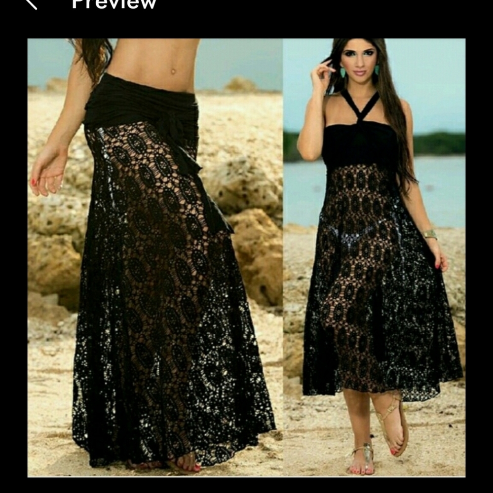 SEXY BLACK BEACH COVER UP SKIRT AND DREES - Picture 1 of 3